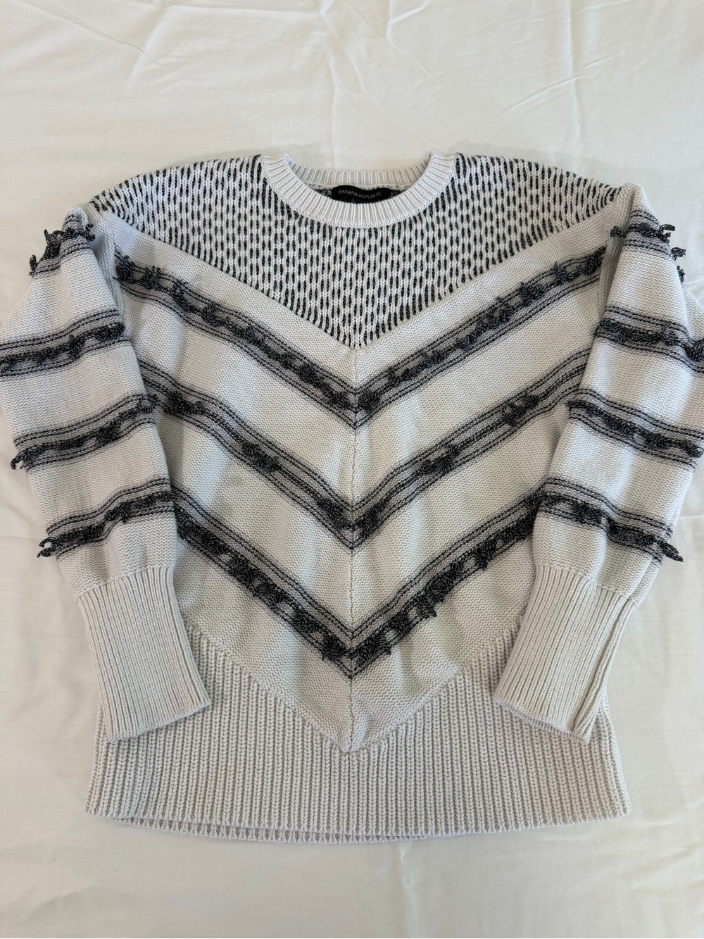 Banana Republic Cream Sweater with Black Chevron Stripes